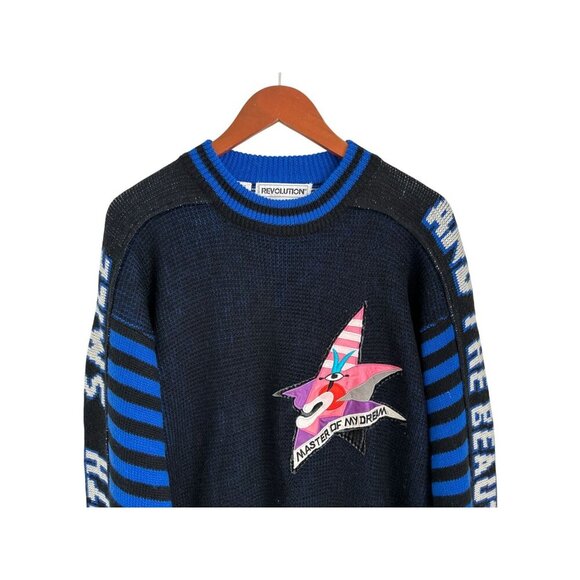 Vtg Revolution Graphic Knit Sweater "Master Of My Dream" Design Striped - Picture 2 of 9